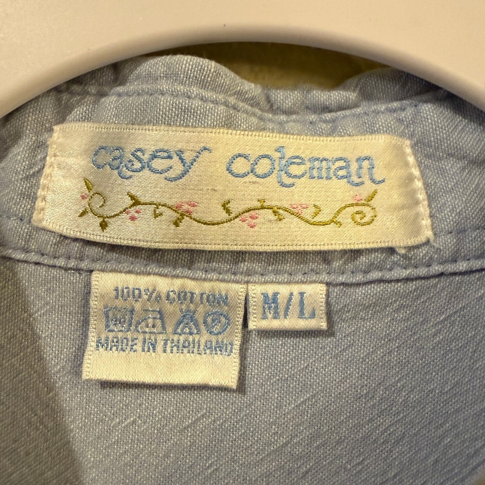 Casey Coleman Vintage Blue Cotton Embroidered Garden Shirt Womens Plant LadyM/L - Picture 6 of 13